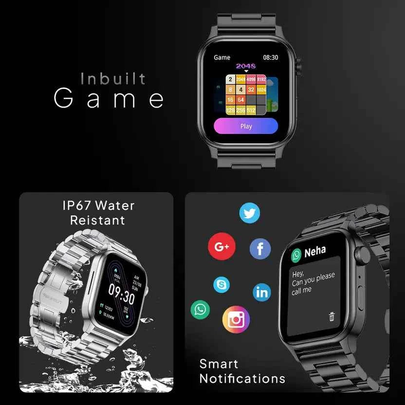 Fire-Boltt Rise Luxe Stainless Steel Luxury, 47mm (1.85) Display, Games, 120+ Sports Smartwatch  (Black Strap, Free Size)