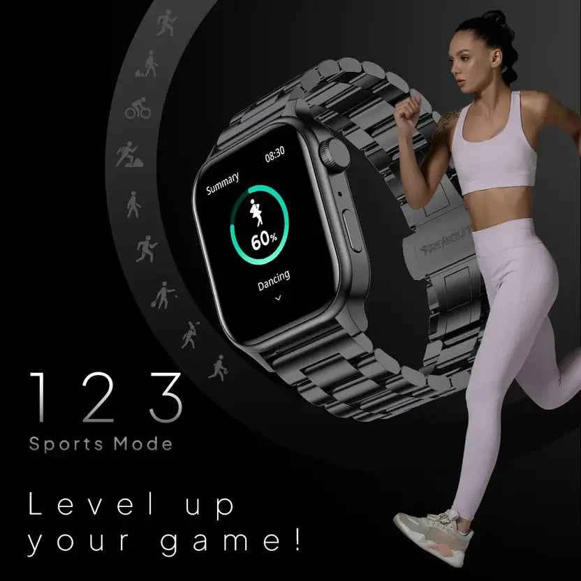 Fire-Boltt Rise Luxe Stainless Steel Luxury, 47mm (1.85) Display, Games, 120+ Sports Smartwatch  (Black Strap, Free Size)