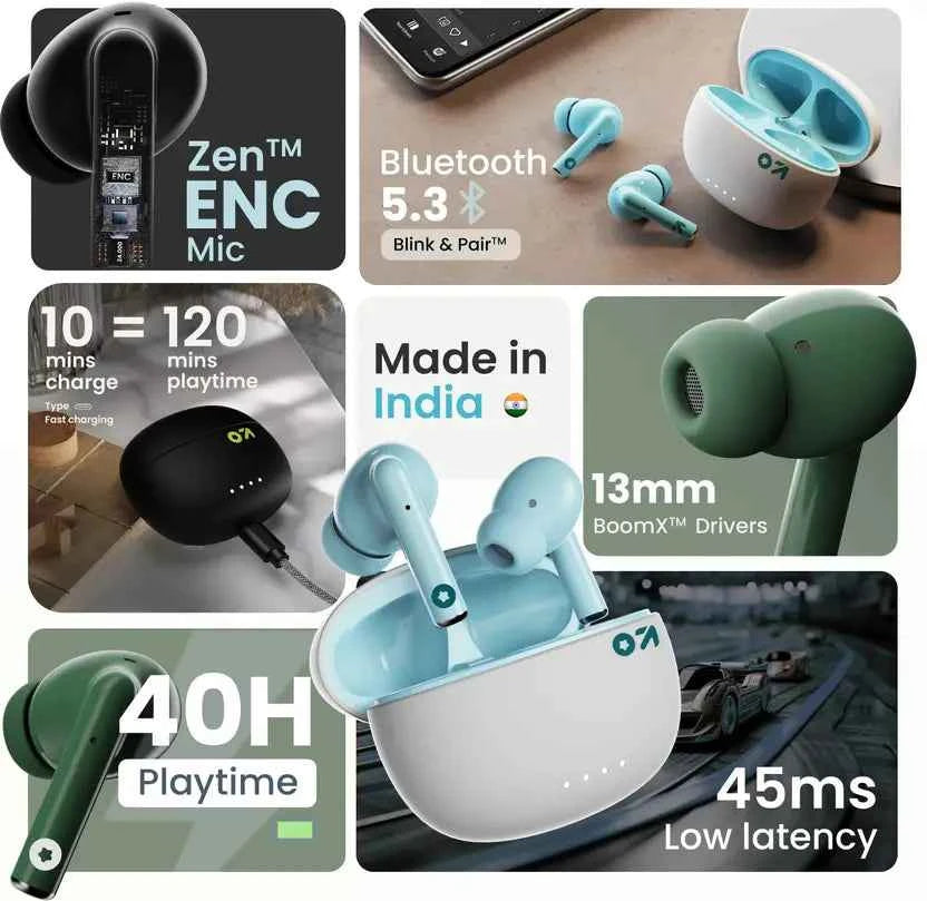 GOBOULT (previously Boult) W20 with ENC Mic,40H Battery Life,Low Latency Gaming, 5.3v Bluetooth  (Glacier Blue, True Wireless)